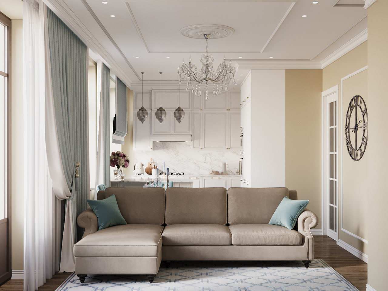 Дизайн-проект квартиры в "Сталинке" в классическом стиле