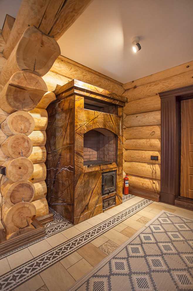 Печь в доме из бревна