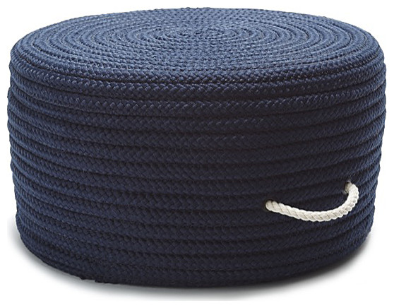 Simply Home Solid Pouf Navy 20"x20"x11", Round, Braided Rug