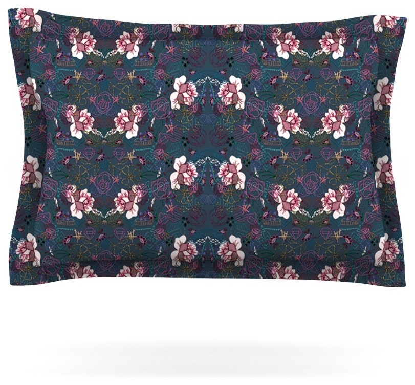 DLKG Design "Cool Stitch" Purple Navy Pillow Sham, Cotton, 40"x20"