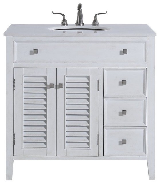 Elegant Cape Cod 36" Single Bathroom Vanity Set In Antique White