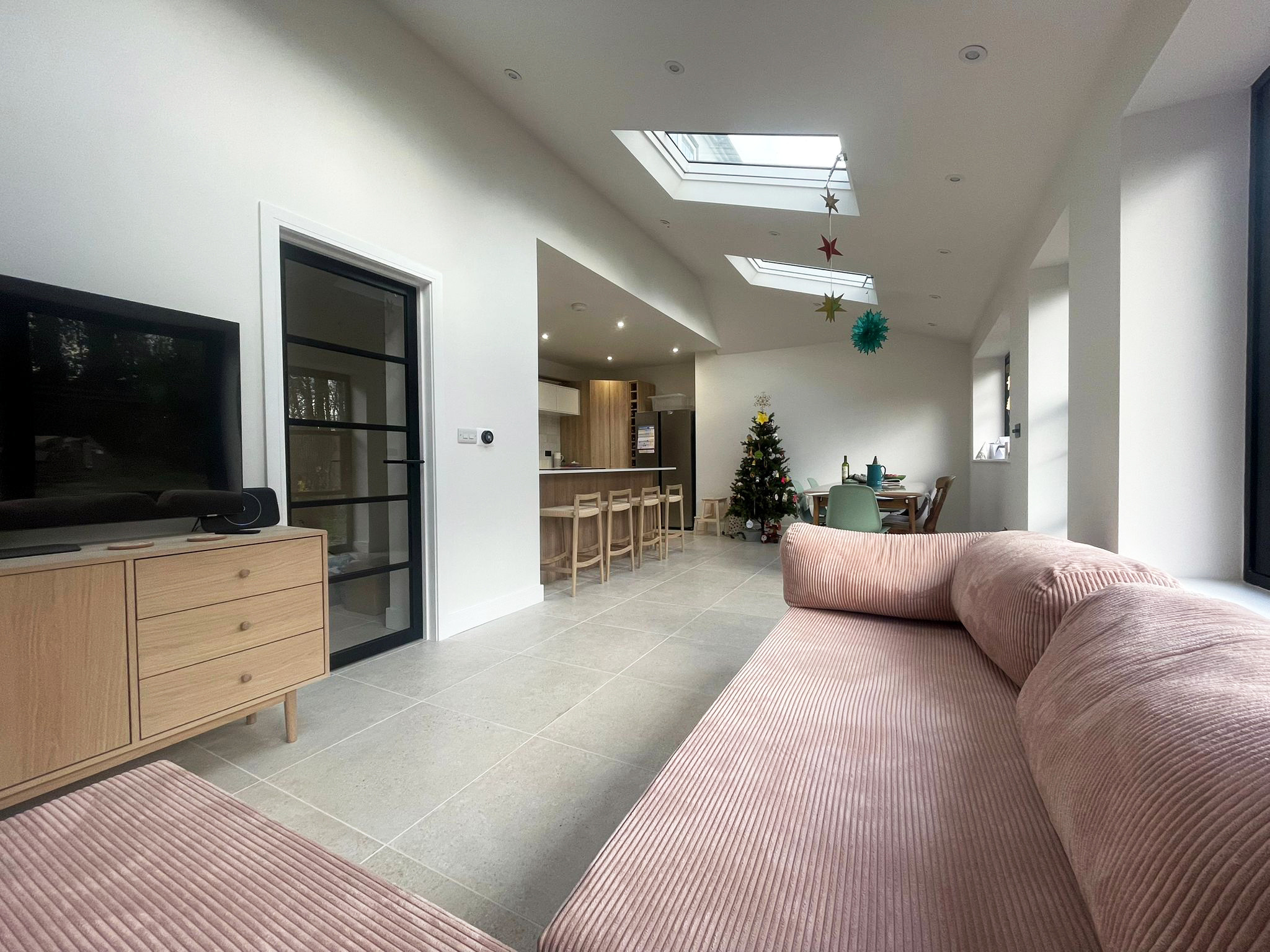 Open-plan living, dining and kitchen space
