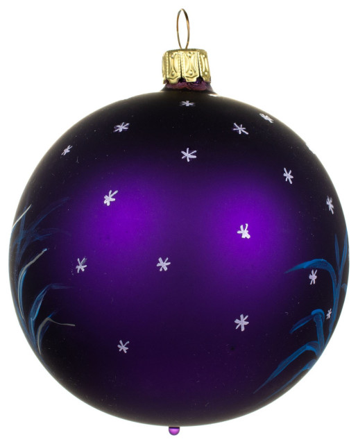 inchCardinalsinch Hand Painted Glass Christmas Ball Ornament (Purple