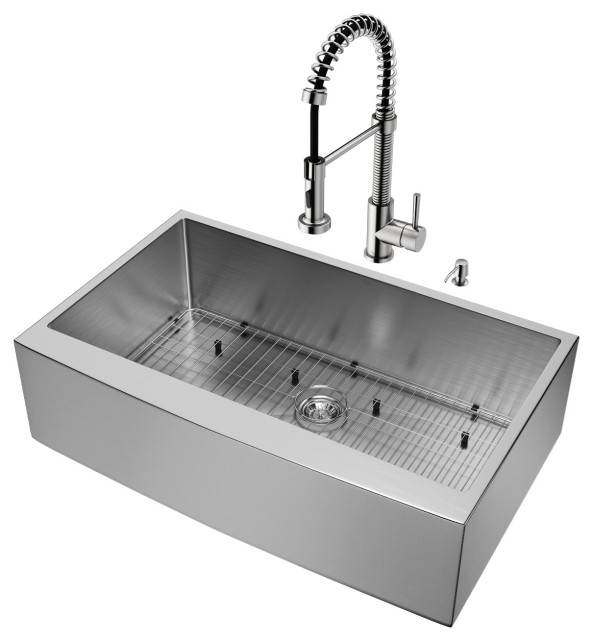 VIGO All-In-One Bedford Stainless Steel Farmhouse Kitchen Sink Set, 36"