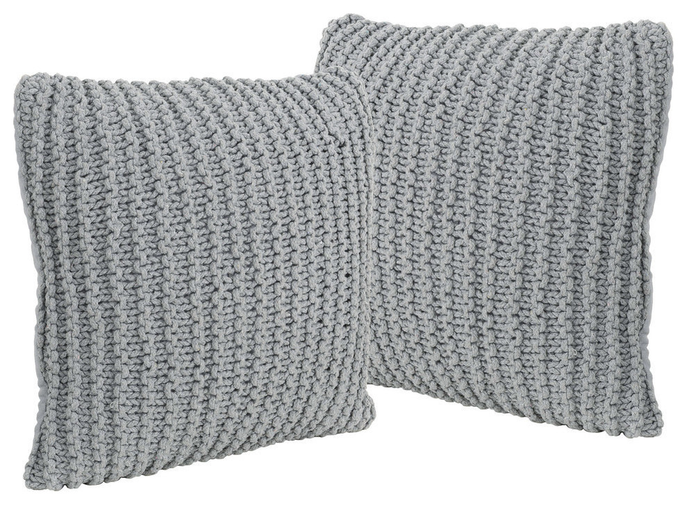 GDF Studio Tate Knitted Cotton Pillows, Set of 2, Light Gray