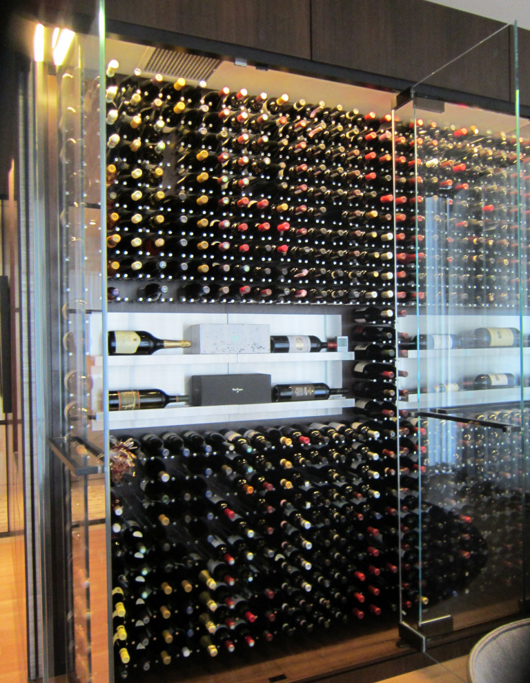 Design ideas for a small modern wine cellar in Dallas.