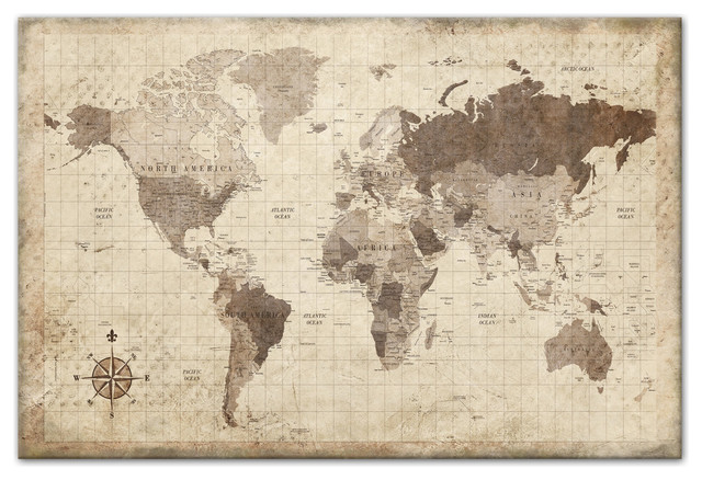 World Map Antique Style Poster Print in Black Wood Frame 24x36
