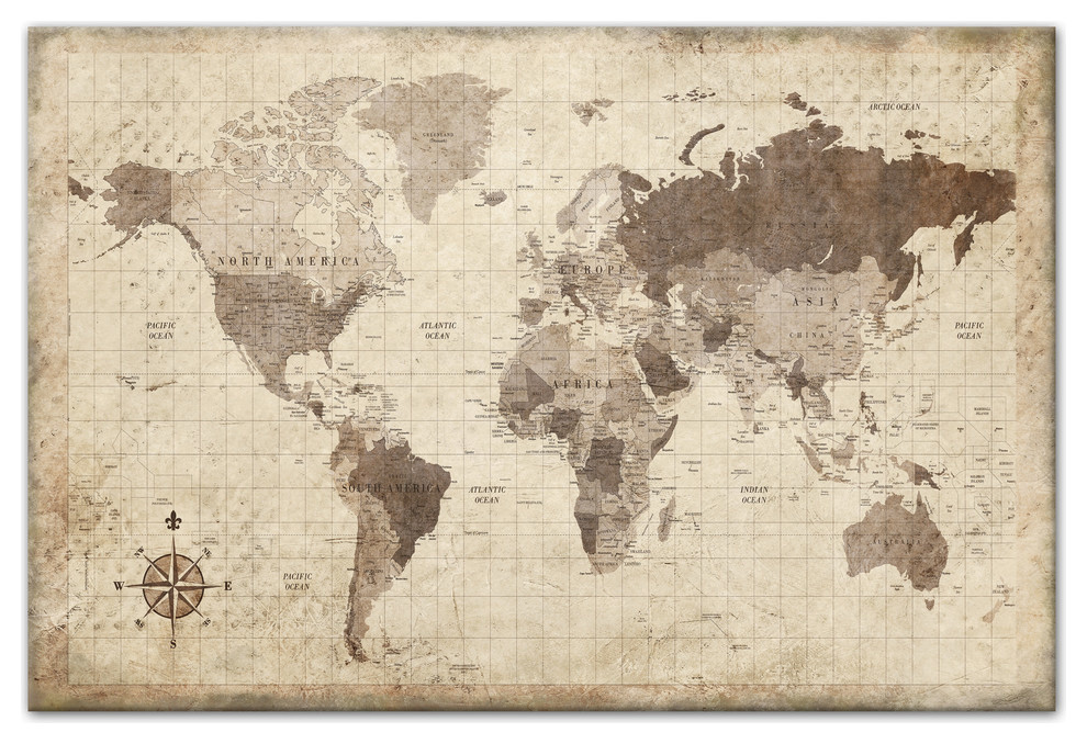 Distressed World Map Canvas Wall Art, 24