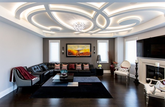 Wavy Ceiling Beam Pattern With Led Lighting Modern