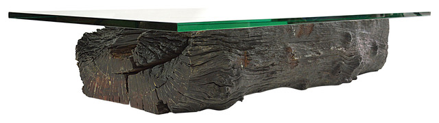 Bugre Wood Trunk and Glass Top Coffee Table