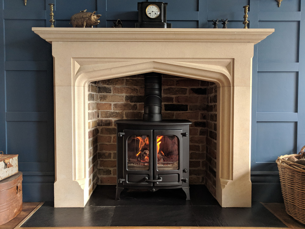 Bespoke Limestone Fireplace Mantel In A Traditional Library