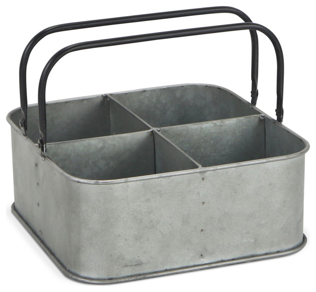 Cheungs Rectangular Metal Gray Bucket With 4 Slots And 2 Handles