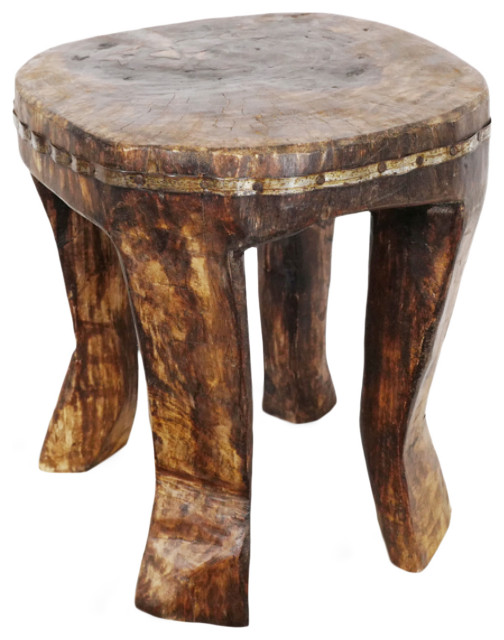 Consigned Vintage Naga Wood Stool 2 Rustic Accent And Garden Stools by Design Mix