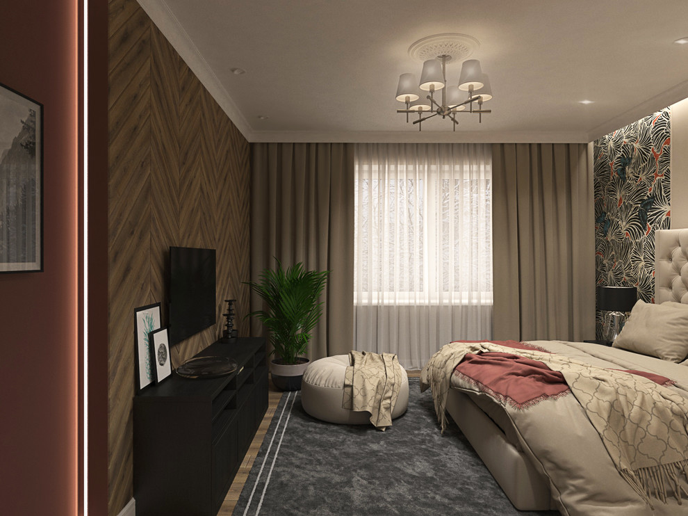 Спальня в бежевых тонах с бабочками