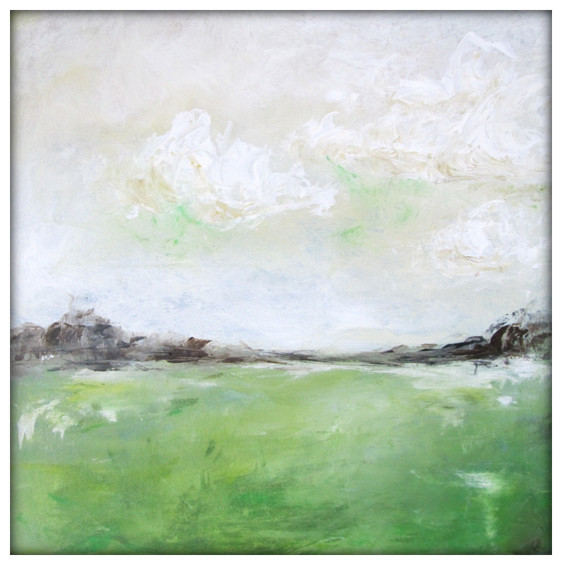 Abstract Landscape Acrylic Painting on Canvas, 24x24 Greens, Creams