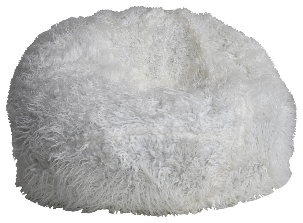White Fur Fuzzy Nest Round Beanbag - Modern - Bean Bag Chairs - by Lea