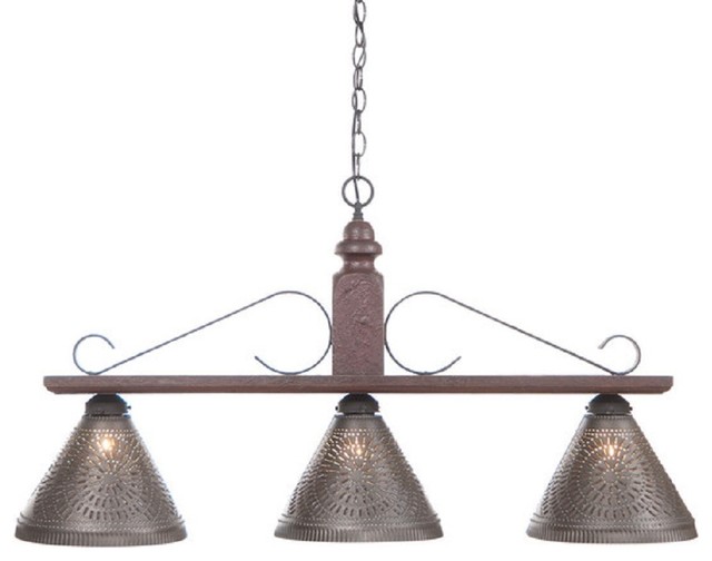 Wood And Wrought Iron Bar Island Light With Punched Tin Shades Plantation Red