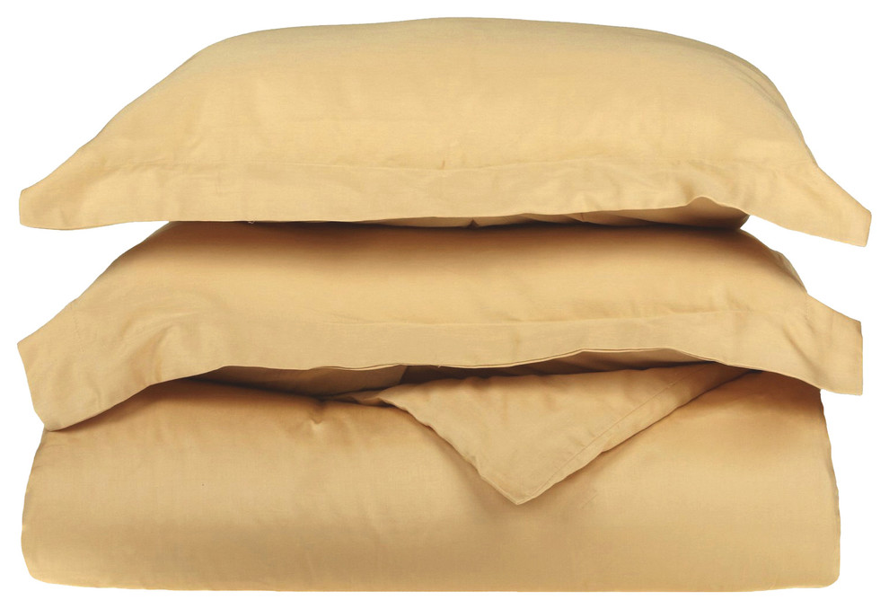 3PC Solid Breathable Duvet Cover & Pillow Sham Set, Beige, Full/Queen