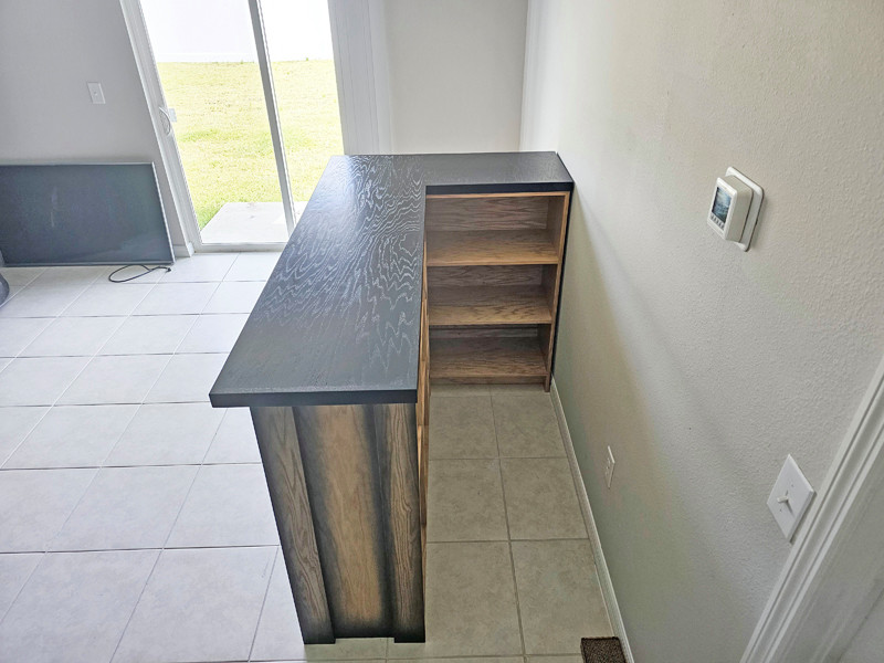 Custom L Shape Plank Bar, Inside Natural Oak Double “X" Wine