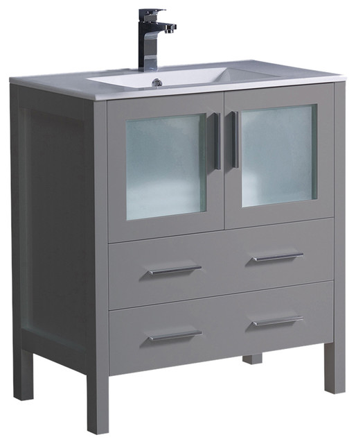 Torino 30" Gray Modern Bathroom Cabinet With Integrated Sink