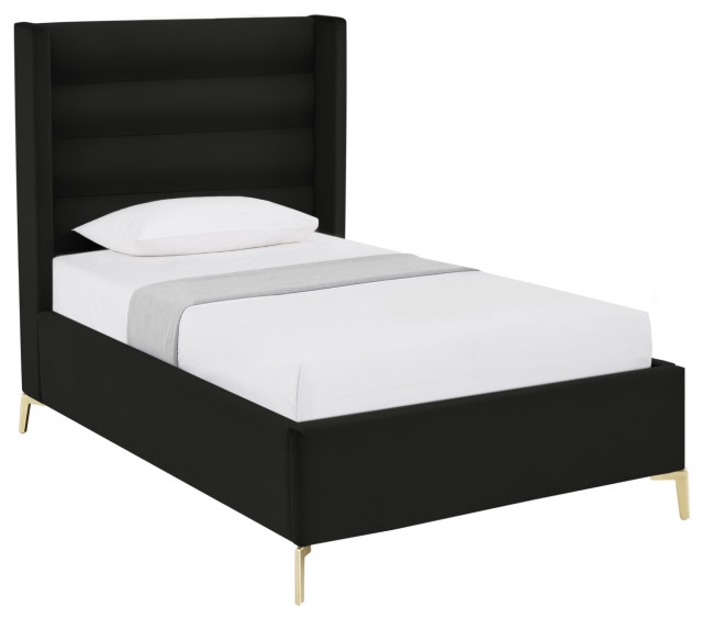 Inspired Home Alessio Bed, Upholstered, Velvet, Full Midcentury