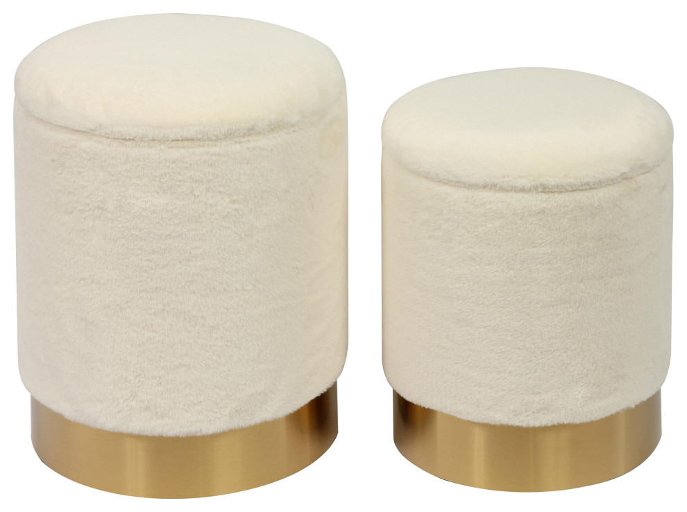 Teddy Faux Sheepskin Storage Ottomans, Set of 2 Contemporary