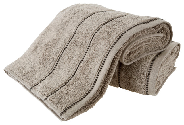 Luxury Cotton Towel Set- 2 Piece Set Zero Twist Cotton, Taupe/Black