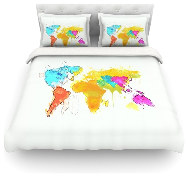 Oriana Cordero World Map Rainbow White Cotton Duvet Cover Oriana Cordero World Map Rainbow White Cotton Duvet Cover Contemporary Covers And Sets By Kess Global Inc