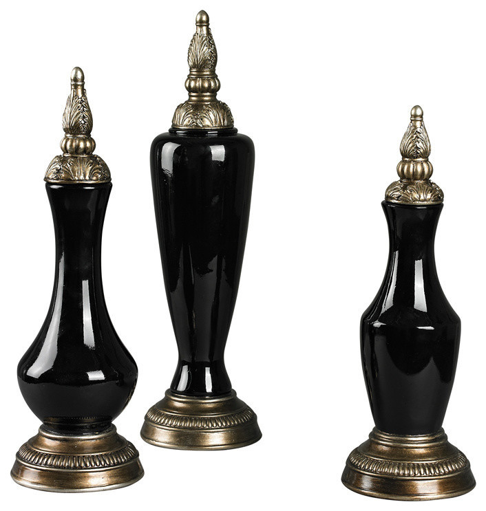 Sterling Industries 93-19333/S3 Set Of 3 Gloss Black Finials