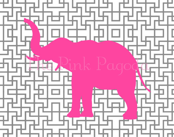 Pink Elephant Silhouette On Gray Lattice By The Pink Pagoda