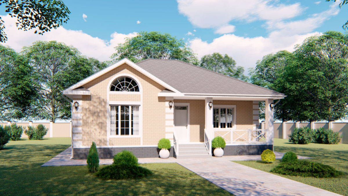 Проект одноэтажного дома с террасой, 113 кв.м.