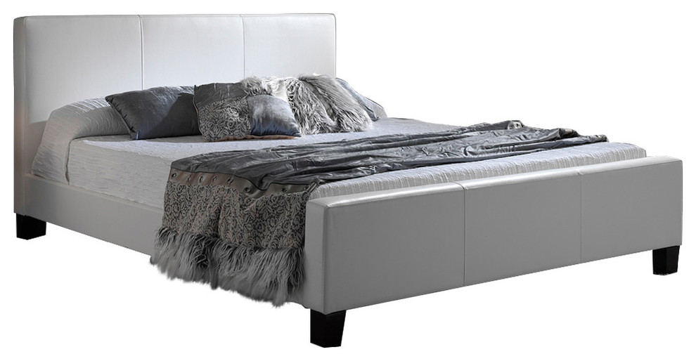 Euro Upholstered Platform Bed With Side Rails, White, King