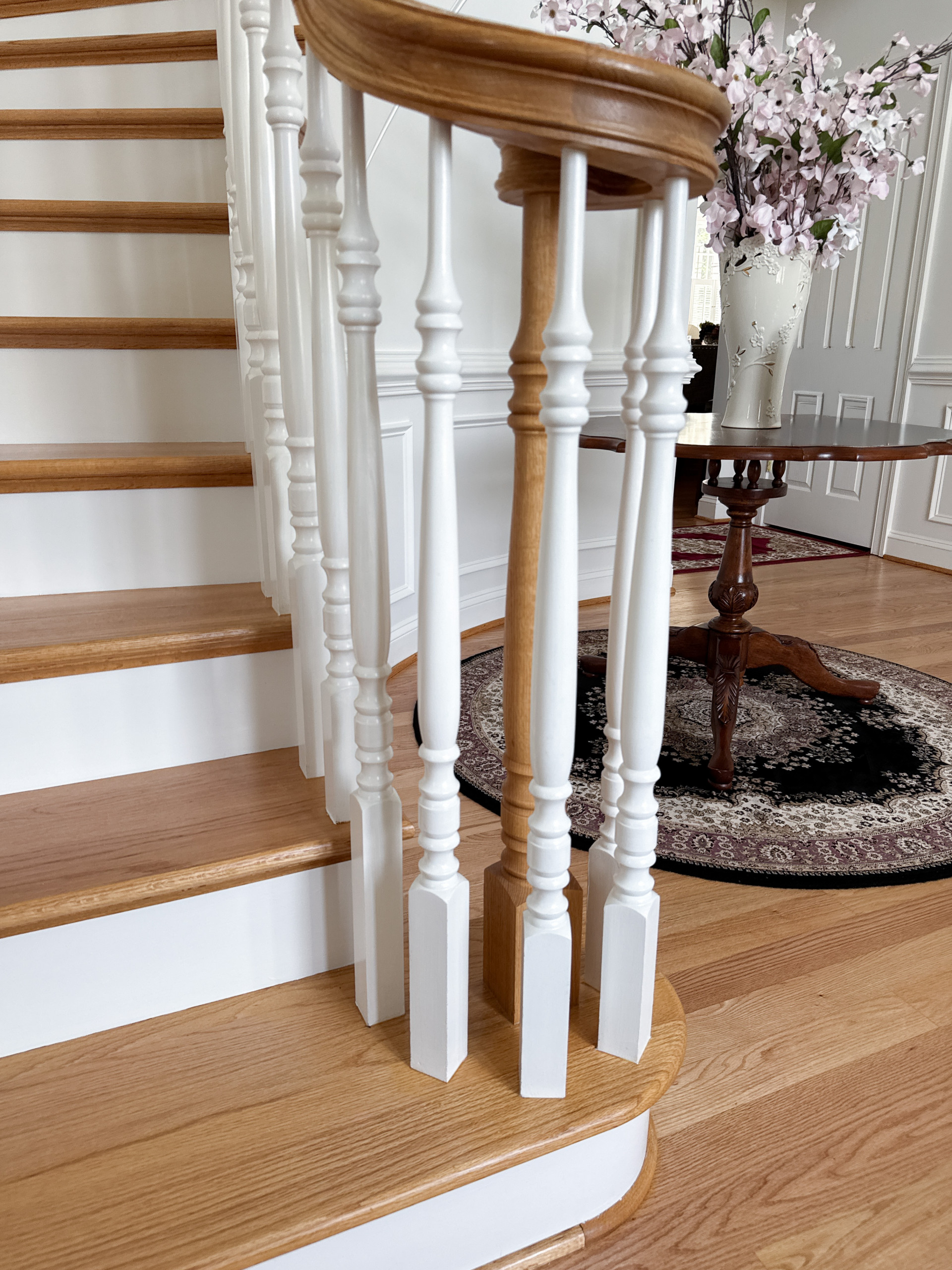Project #161 | Curved Red Oak Foyer Staircase, 26 Years Later