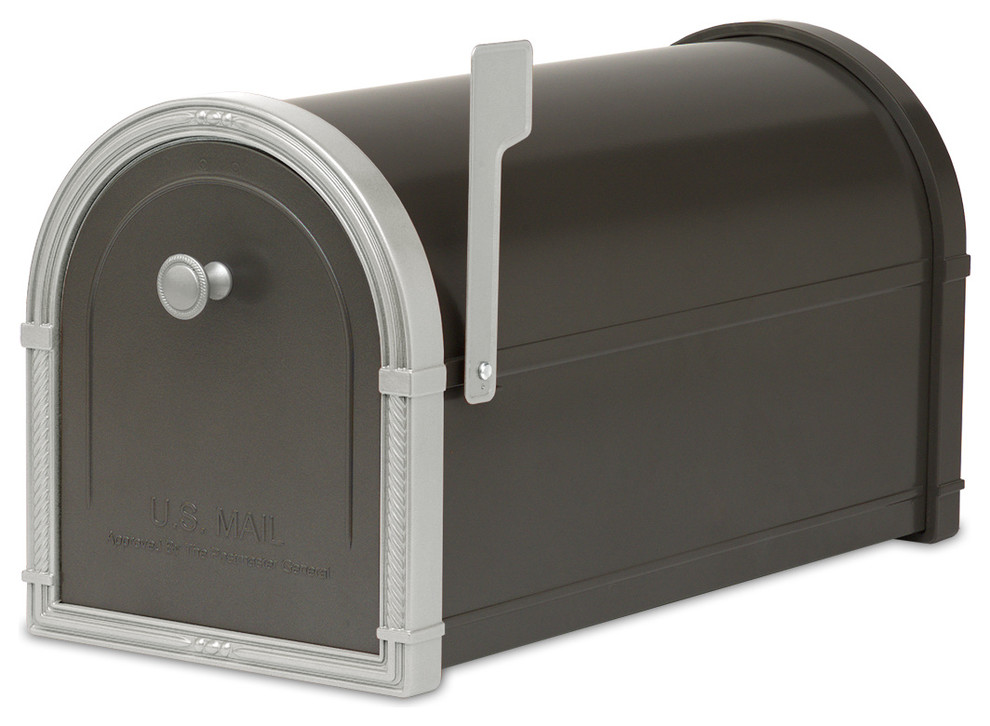 Bellevue Black Post Mount Mailbox, Platinum Accents