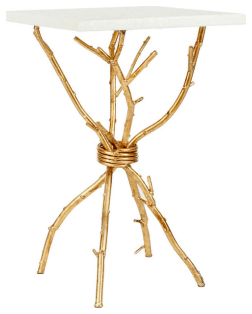 Sage Marble Top Gold Accent Table, White/Gold Rustic Side Tables