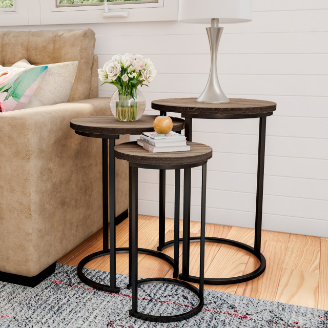 White and Rustic Brown Scandinavian Side Table Set Kate and Laurel Rioux Modern Nesting Tables Set of 2