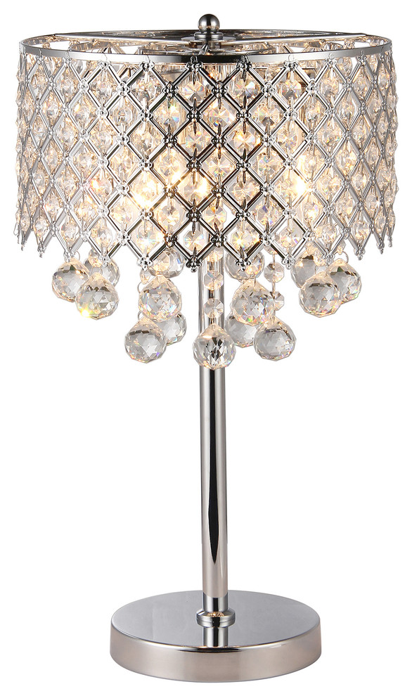 Marya 3 Light Chrome Round Crystal, Ore International 20 25 In Silver Chandelier Table Lamp With Crystal Shade