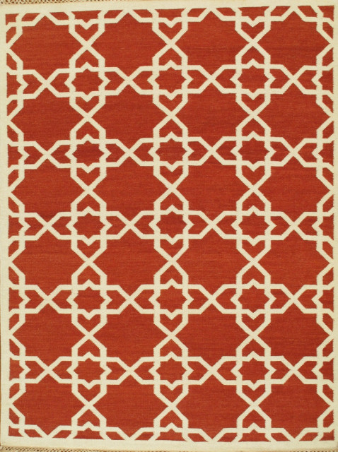 Pasargad Home Area Rug Kilim Hand-Knotted Lamb's Wool Rust 9'x12'