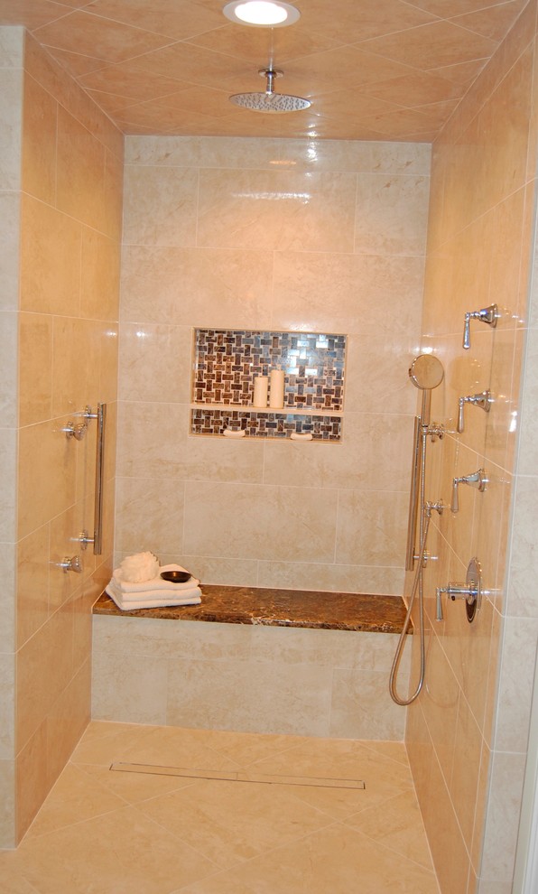Example of a transitional bathroom design in Raleigh