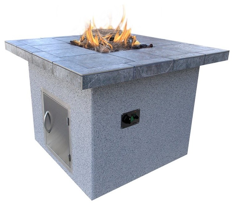 Cal Flame Stucco and Tile Dining Height Square Gas Fire Pit Multicolor - FPT-S30