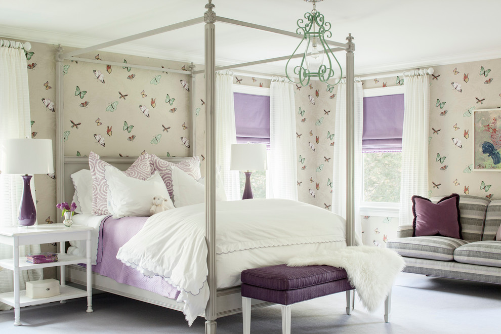 Design ideas for a traditional kids' room for girls in New York with beige walls.