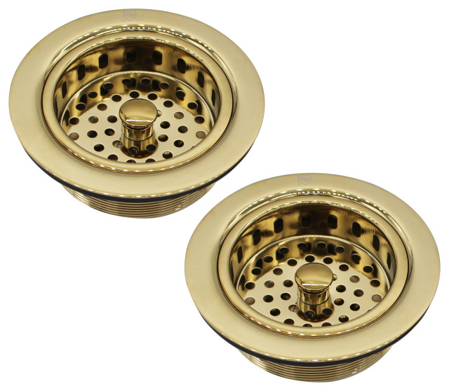 Two Wing Nut Style Large Kitchen Basket Strainer, Satin Nickel, Polished Brass