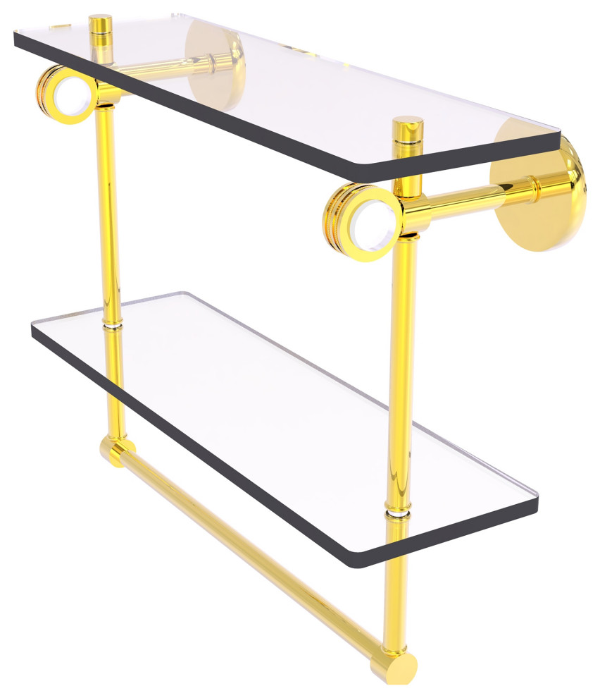 Clearview Dotted Accent Double Glass Shelf with Towel Bar Transitional Bathroom Shelves by