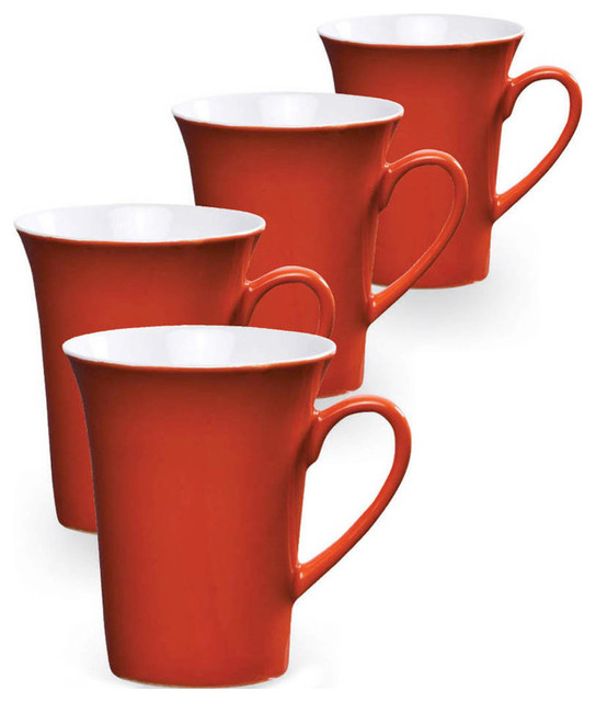 Orange Ceramic Mugs - Set of 4