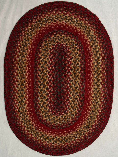 Braided Cider Barn Area Rug, Red-Gold, Oval 5'0"x8'