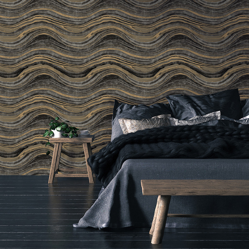 Travertine Black and Gold Peel and Stick Wallpaper - Contemporary