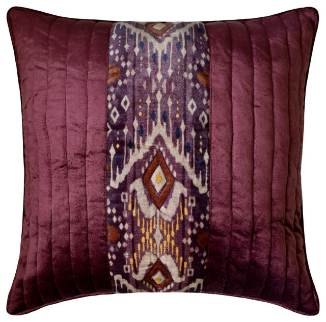 Purple Velvet Quilting and Patchwork 18"x18" Throw Pillow Cover Ikat Dye