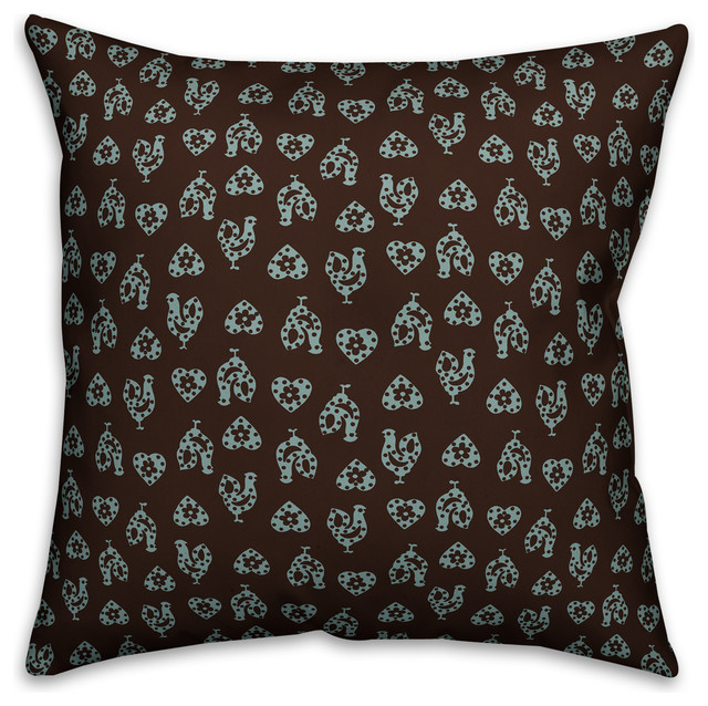 Gray Rooster Pattern Outdoor Throw Pillow Farmhouse Outdoor