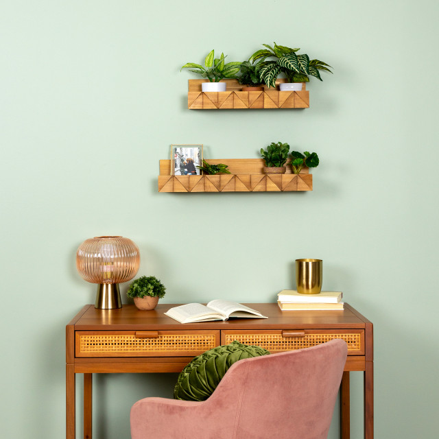 Boho Textured Ledge Floating Wall Shelves, Set of 2, 24.00 X 6.00 X 5. ...