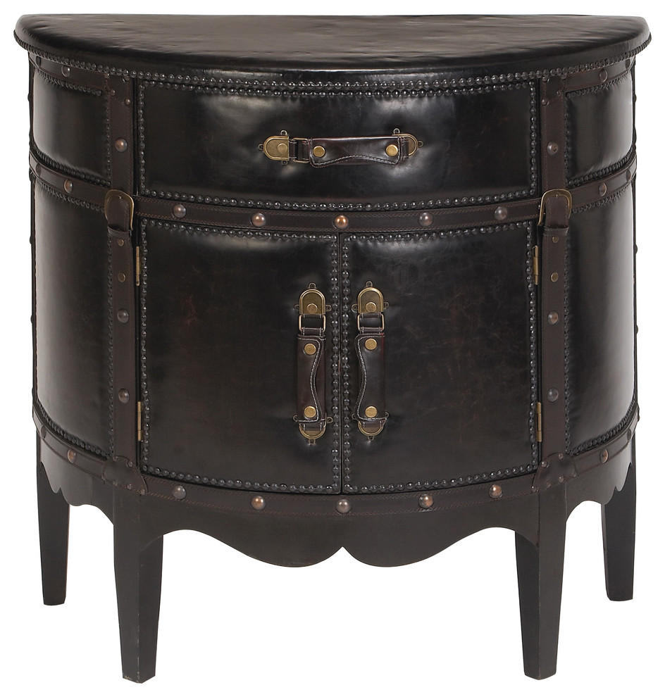 Wood And Leather Cabinet Traditional Accent Chests And